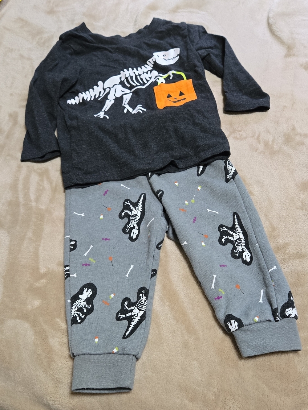 Cat & Jack Gray and Dark Gray Dinosaur Skeleton with Orange Pumpkin Set